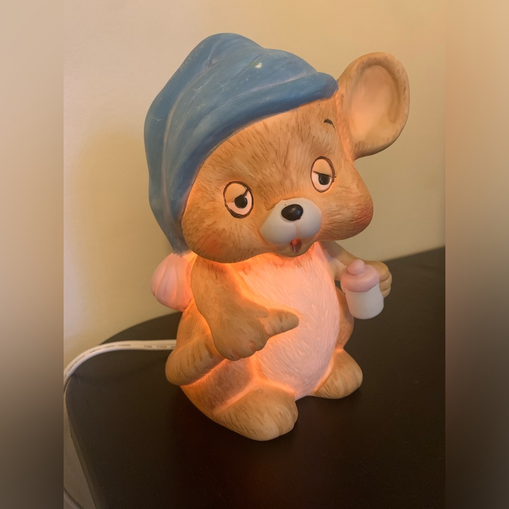 Vintage Albert E Price Products Sleepy Eyes Mouse Ceramic Night Light